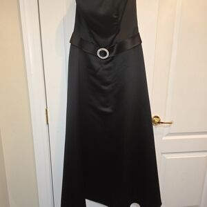 Betsy & Adam Black Satin Prom Dress
